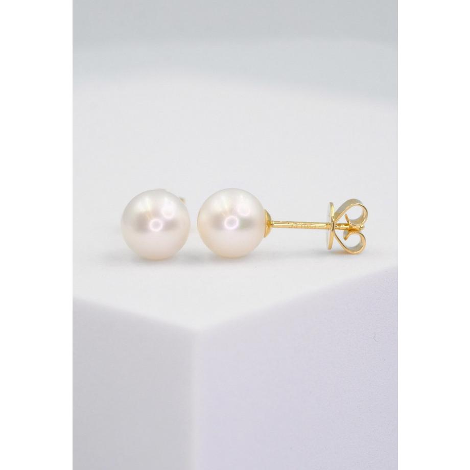 MUAU Schmuck  Clous or jaune 750 perle d'eau douce 8-8,5mm 