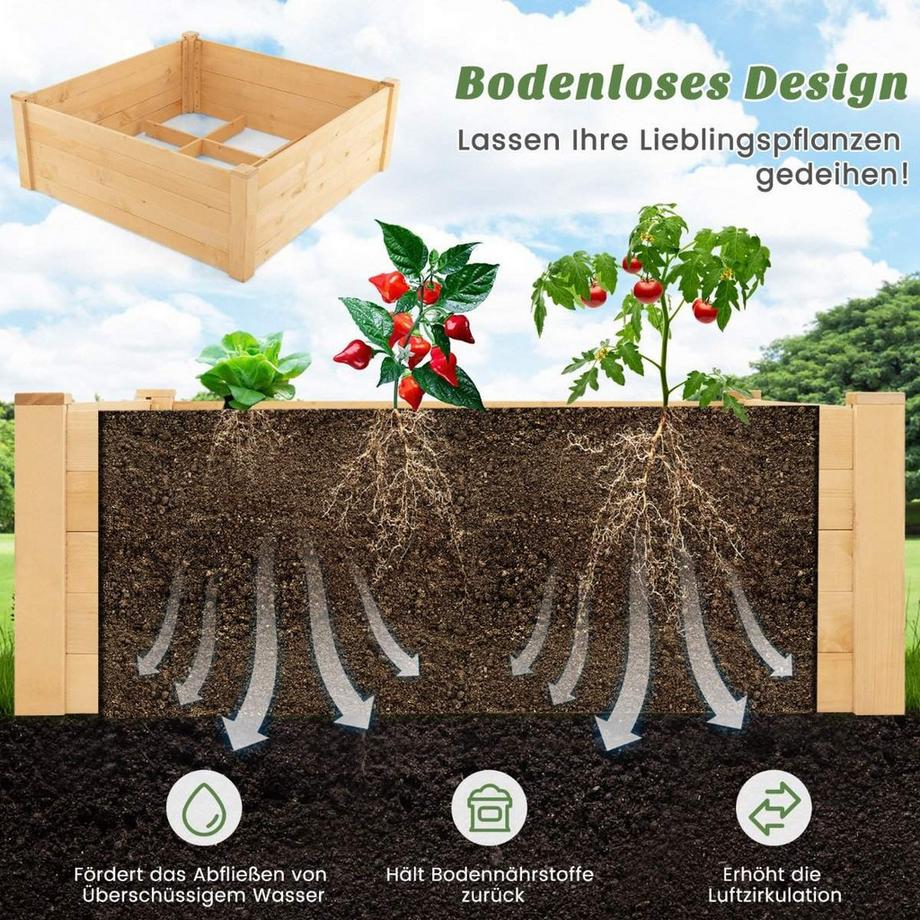 Northix Plate-bande surélevée avec clôture jardinière en bois avec clôture de protection 4 côtés et grille de plantation 107 x 107 x 70 cm  