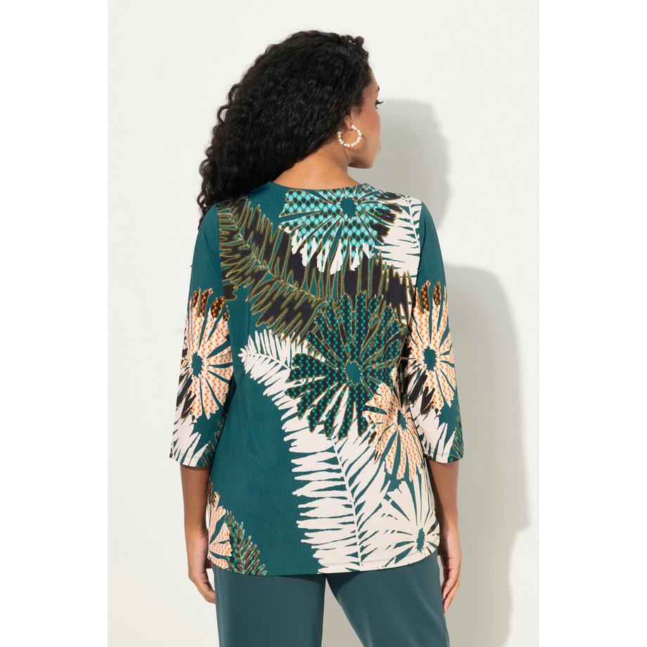 Ulla Popken Maglia Slinky Floreale A-Line Scollo a V Maniche 3/4  