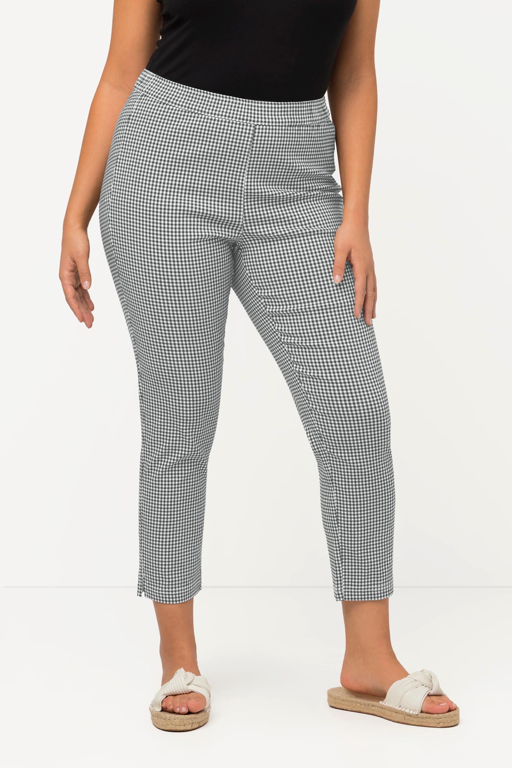 Ulla Popken  Pantalon 7/8 Sienna. Tissu bengaline hautement élastique. Imprimé à carreaux vichy. 