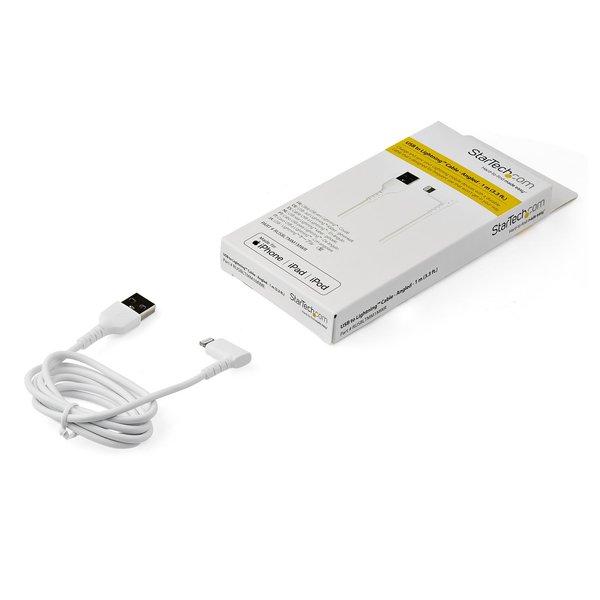 STARTECH.COM  Cavo da USB-A a Lightening da 1m durevole - bianco ad angolo retto a 90° in fribra aramidica - Robusto e resistente cavo di alimentazione/sincronizzazione da USB tipo A a Lightening con certificazione Apple MFi per iPad/iPhone 12 