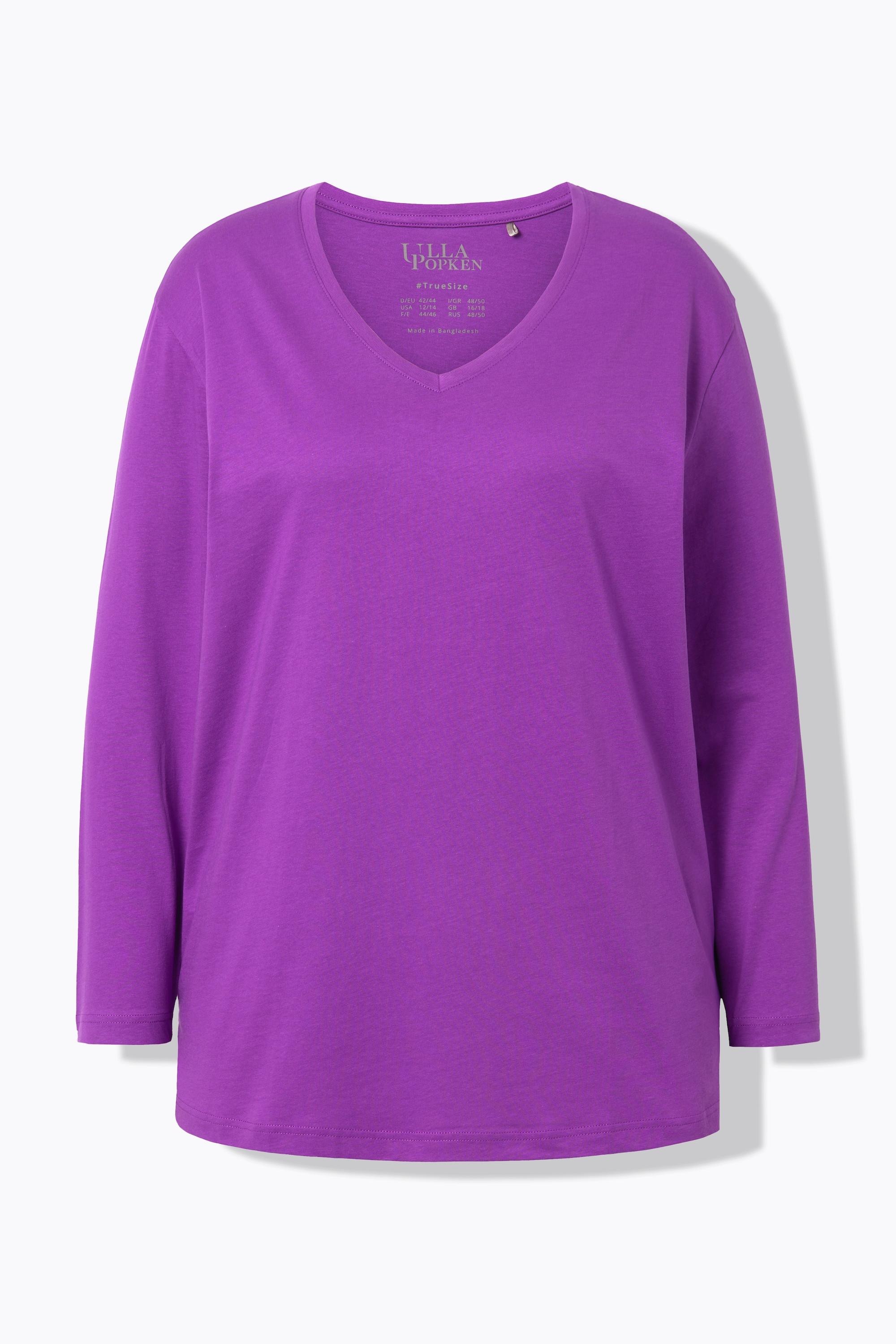 Ulla Popken  Shirt, V-Ausschnitt, Relaxed, Langarm 