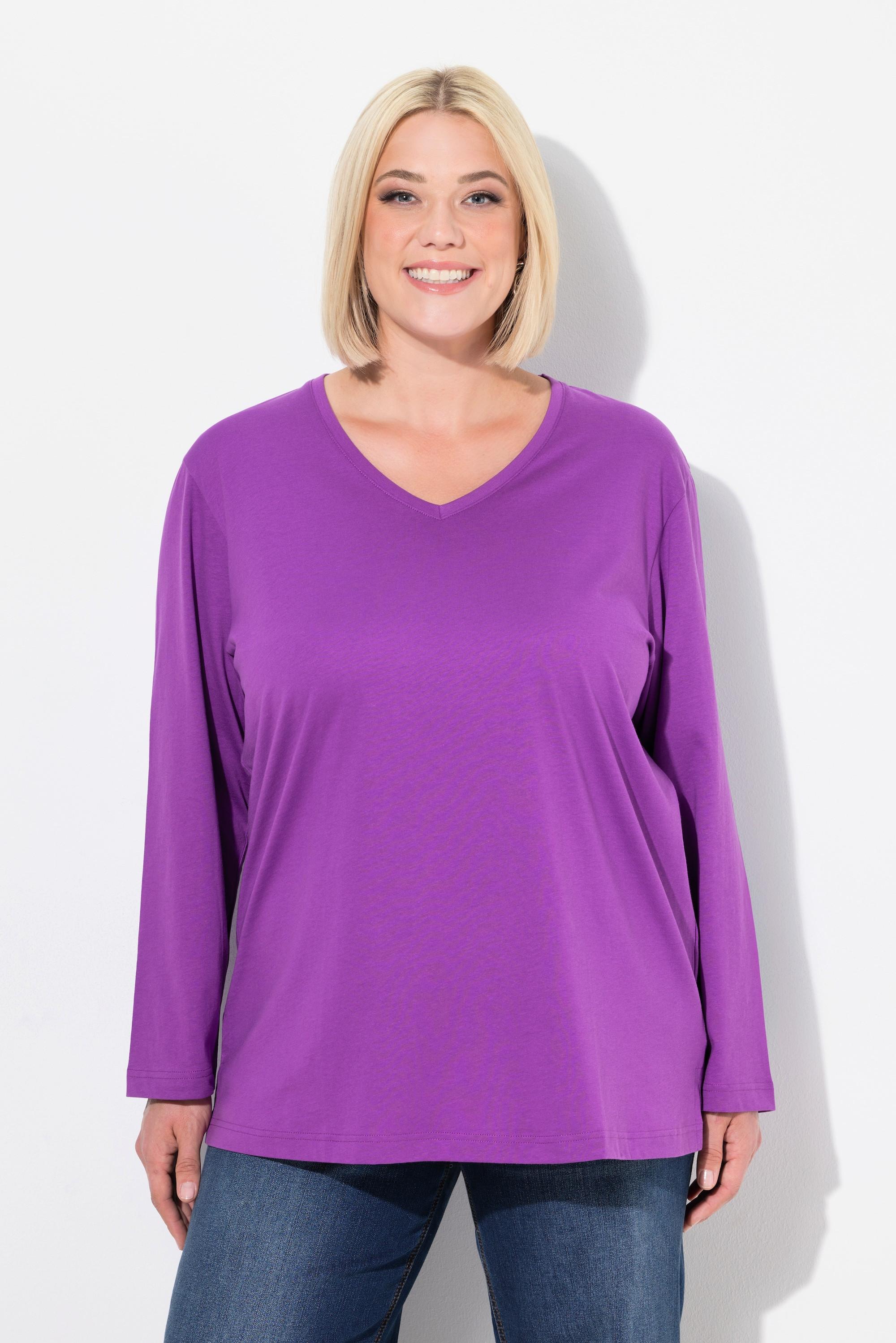 Ulla Popken  Shirt, V-Ausschnitt, Relaxed, Langarm 