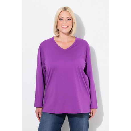 Ulla Popken  Shirt, V-Ausschnitt, Relaxed, Langarm 