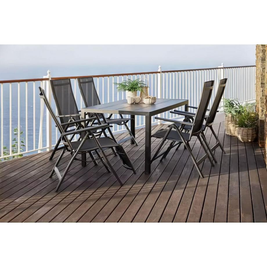 Northix Lot de 4 chaises de jardin pliantes, acier, dossier réglable, noir, MultiGarden  