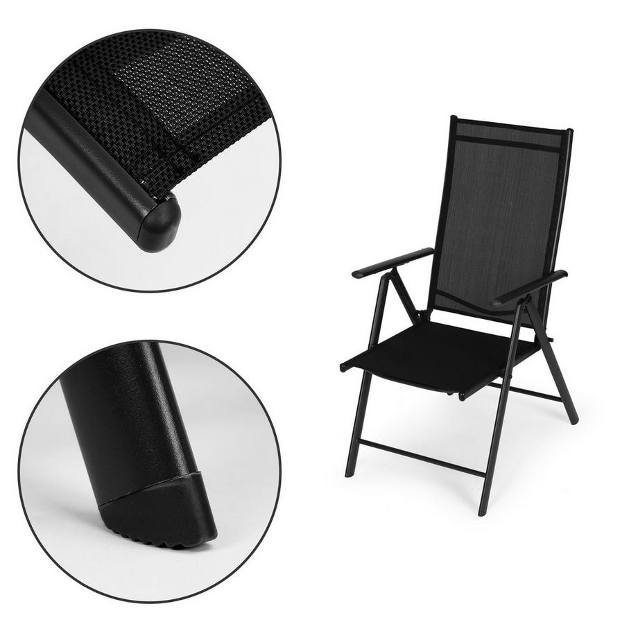 Northix Lot de 4 chaises de jardin pliantes, acier, dossier réglable, noir, MultiGarden  