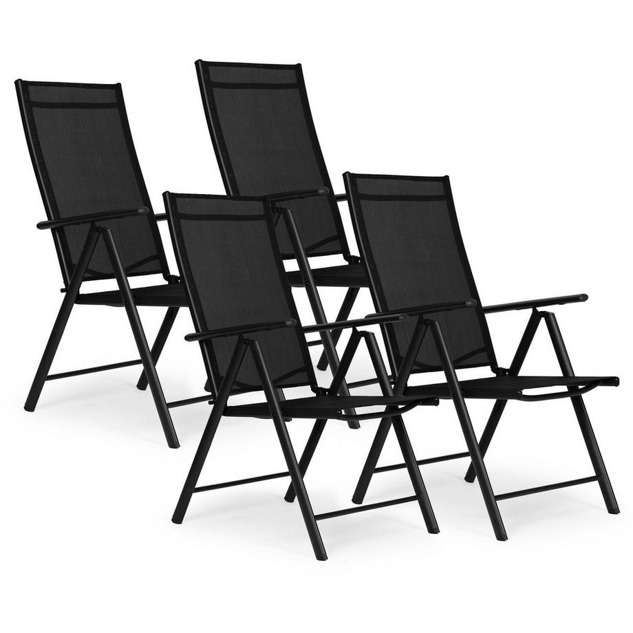 Lot de 4 chaises de jardin pliantes, acier, dossier réglable, noir, MultiGarden