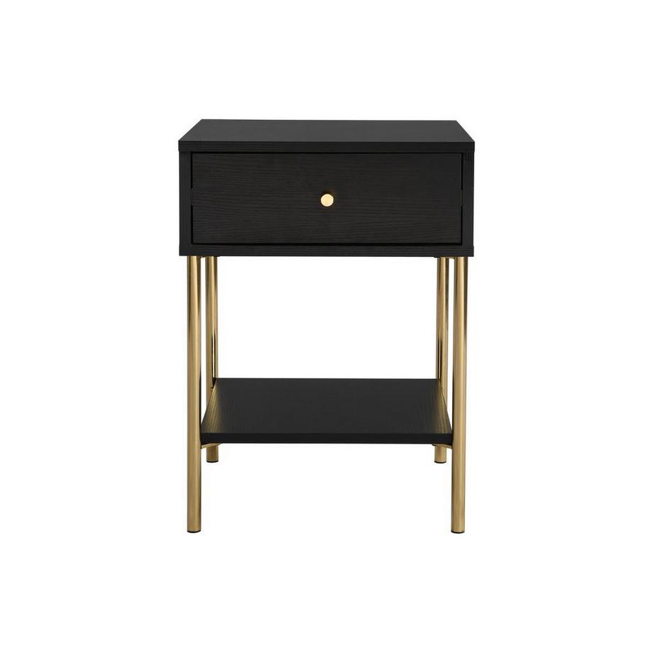 PASCAL MORABITO Nachttisch mit 1 Schublade - MDF & Metall - Schwarz & Goldfarben - MILAVIA von Pascal Morabito  