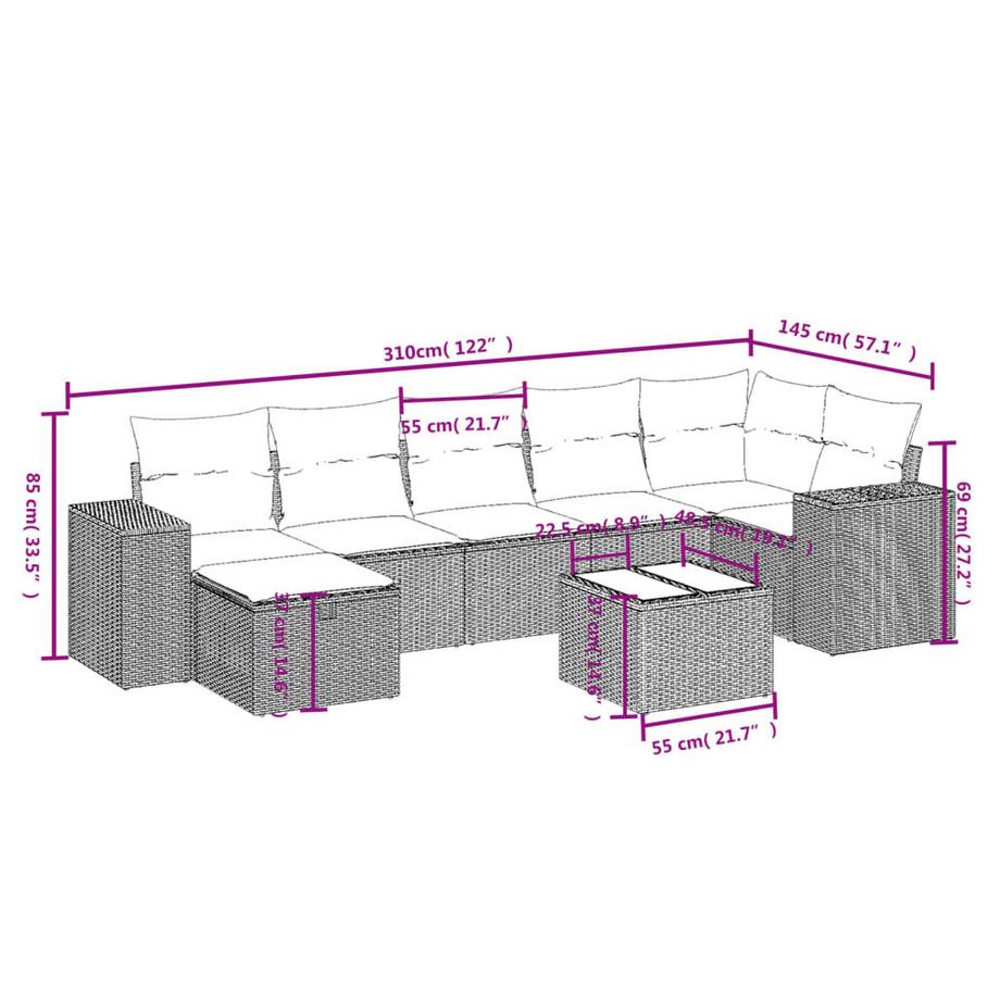 VidaXL set divano da giardino Polirattan  