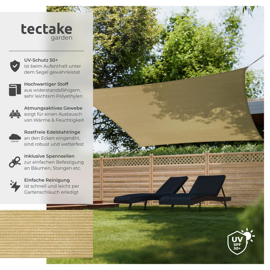 Tectake Sonnensegel  rechteckig mit UV-Schutz 50+ für Balkon, Garten und Terrasse  