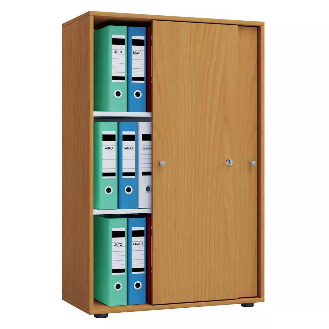 VCM - Büroschrank mit 3 Fächern | moderner Aktenschrank mit Schiebetüren | Maße ca. B. 70 x H. 111 x T. 40 cm – Lona 3-Fach, One Size, Beige