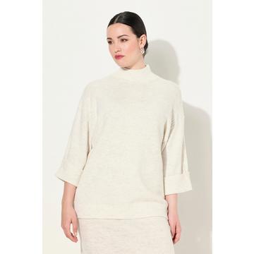 Maglione con inserti a costine, collo alto e maniche a 3/4