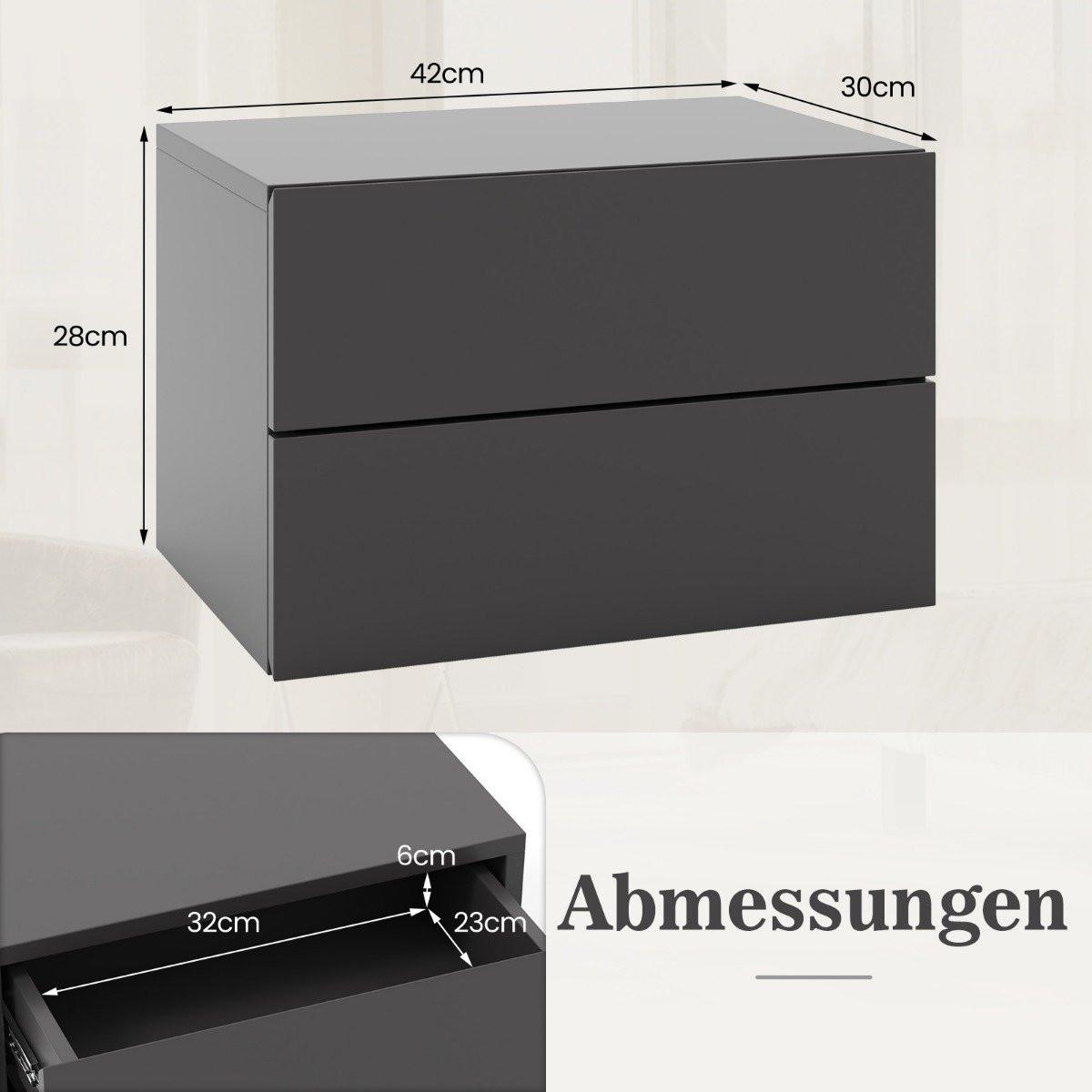 Northix Nachttisch hängend Wandregal mit 2 Schubladen Beistelltisch wandmontiert 42 x 30 x 28 cm Grau  