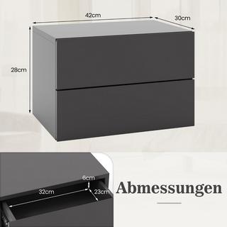 Northix Nachttisch hängend Wandregal mit 2 Schubladen Beistelltisch wandmontiert 42 x 30 x 28 cm Grau  