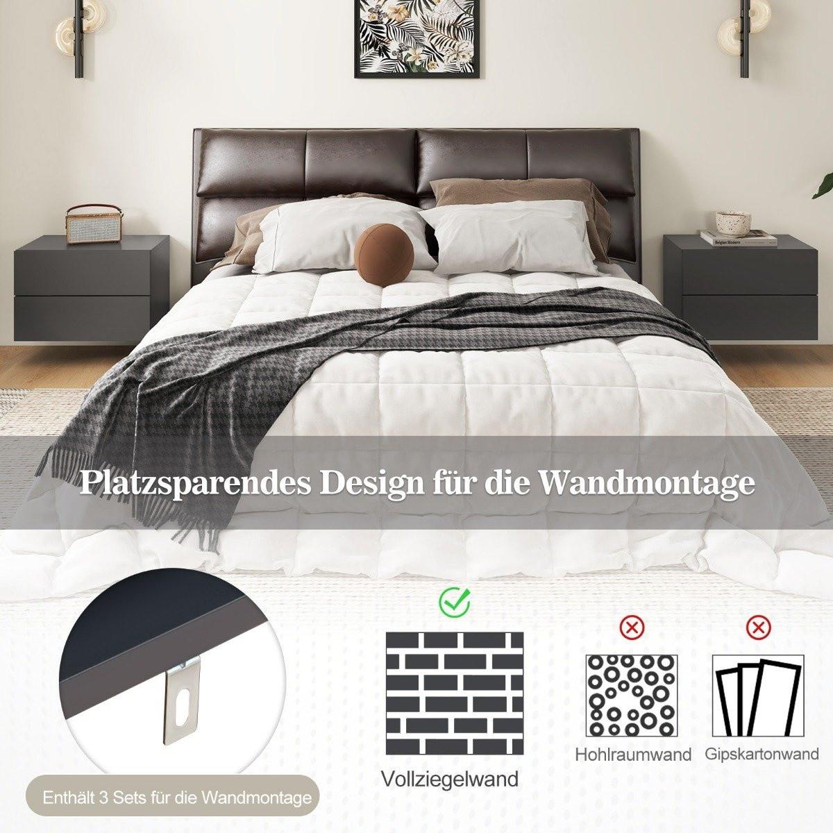 Northix Nachttisch hängend Wandregal mit 2 Schubladen Beistelltisch wandmontiert 42 x 30 x 28 cm Grau  