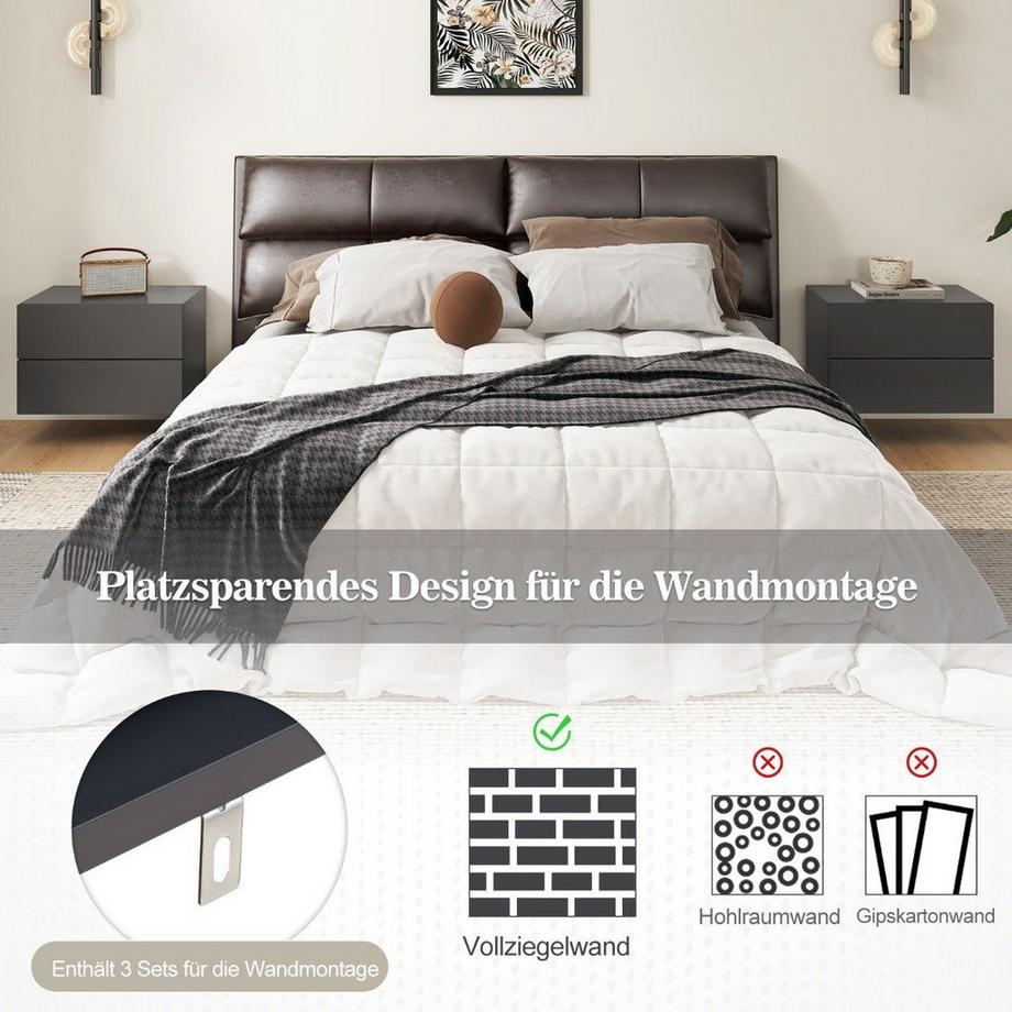 Northix Comodino pensile mensola a muro con 2 cassetti tavolino montato a parete 42 x 30 x 28 cm grigio  