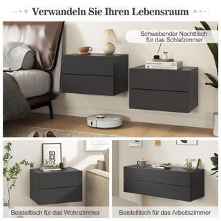 Northix Nachttisch hängend Wandregal mit 2 Schubladen Beistelltisch wandmontiert 42 x 30 x 28 cm Grau  