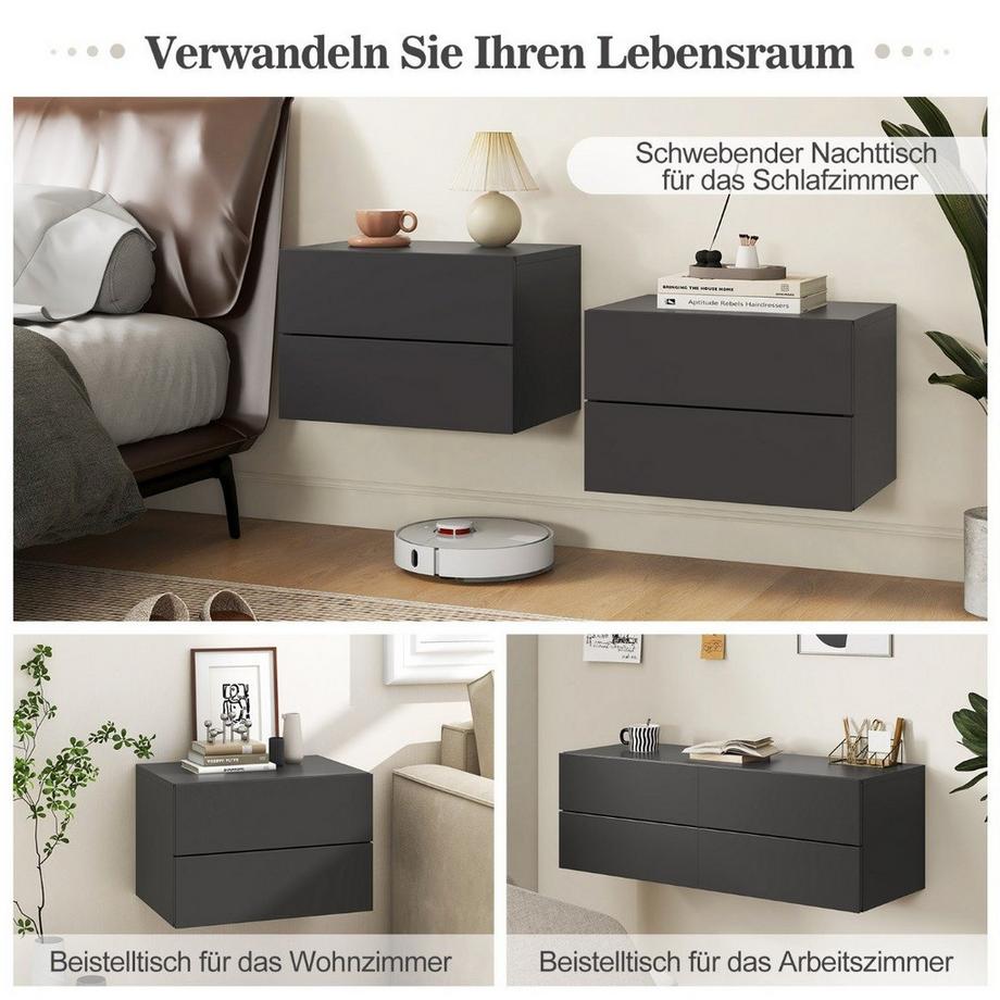 Northix Comodino pensile mensola a muro con 2 cassetti tavolino montato a parete 42 x 30 x 28 cm grigio  