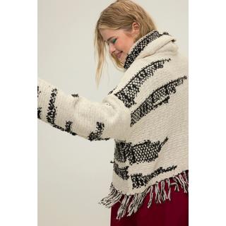 Studio Untold  Rollkragen-Pullover, oversized, Jacquard-Strick, Fransensaum 