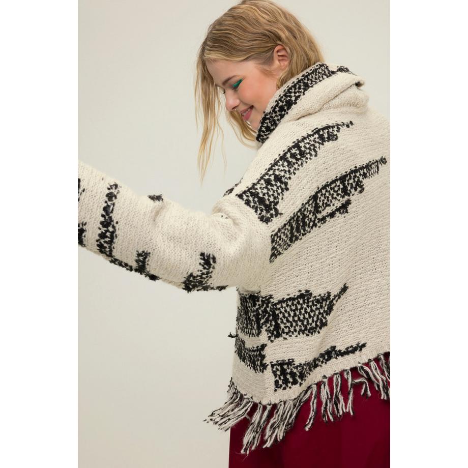 Studio Untold Maglione dolcevita oversize in maglia jacquard con orlo sfrangiato  