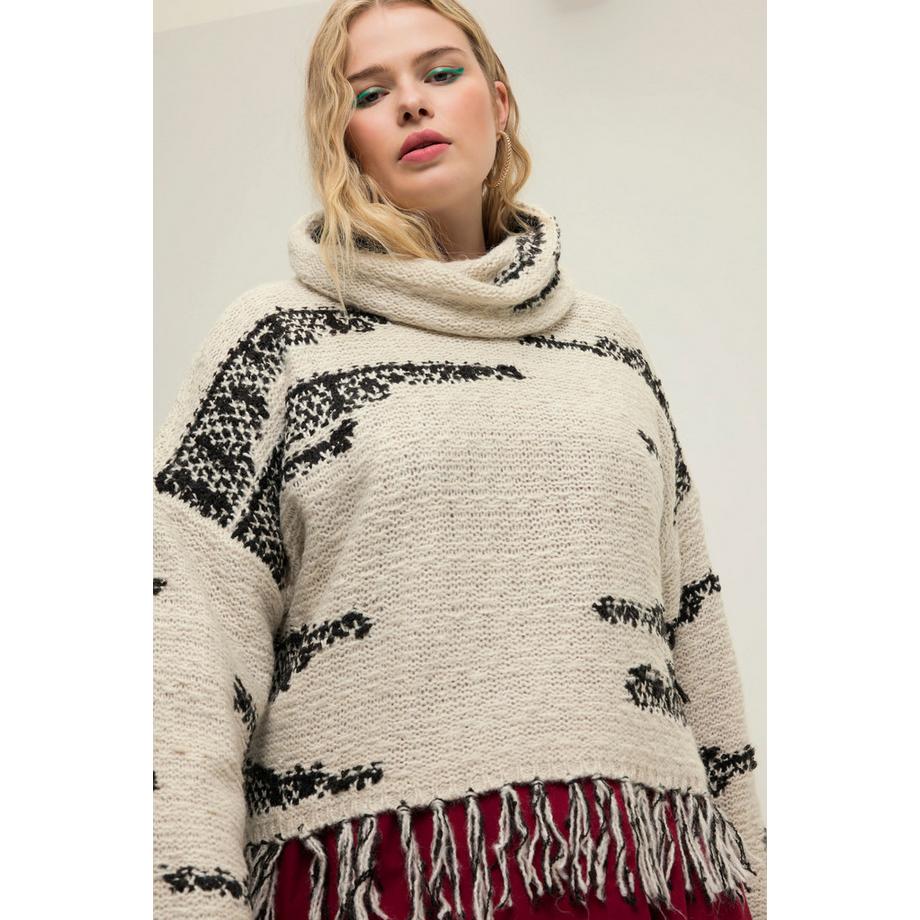 Studio Untold Maglione dolcevita oversize in maglia jacquard con orlo sfrangiato  