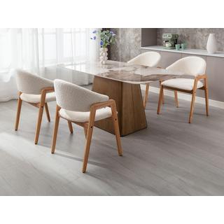 Vente-unique Sedia con braccioli in Tessuto bouclette e Legno di hevea Bianco - Lotto di 6 - SOLUNA  