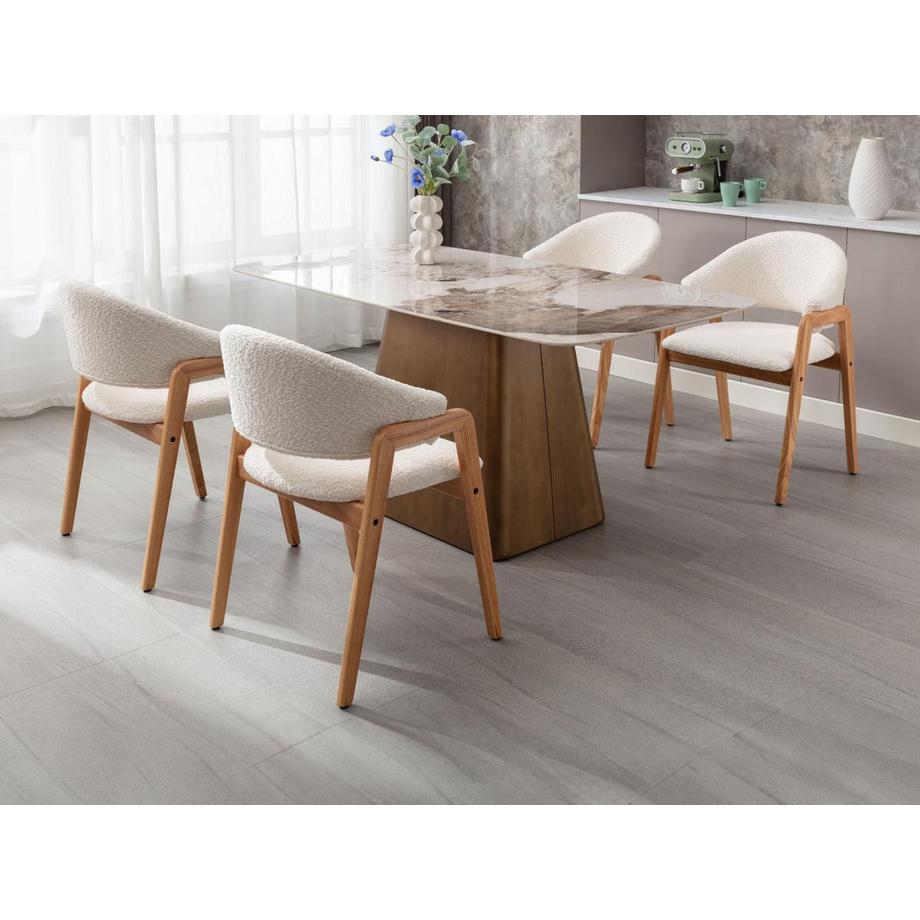 Vente-unique Sedia con braccioli in Tessuto bouclette e Legno di hevea Bianco - Lotto di 6 - SOLUNA  