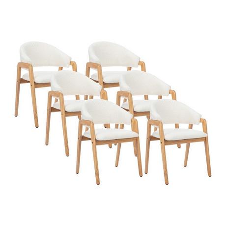 Vente-unique Sedia con braccioli in Tessuto bouclette e Legno di hevea Bianco - Lotto di 6 - SOLUNA  