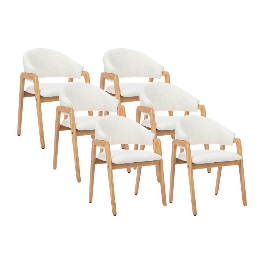Sedia con braccioli in Tessuto bouclette e Legno di hevea Bianco - Lotto di 6 - SOLUNA