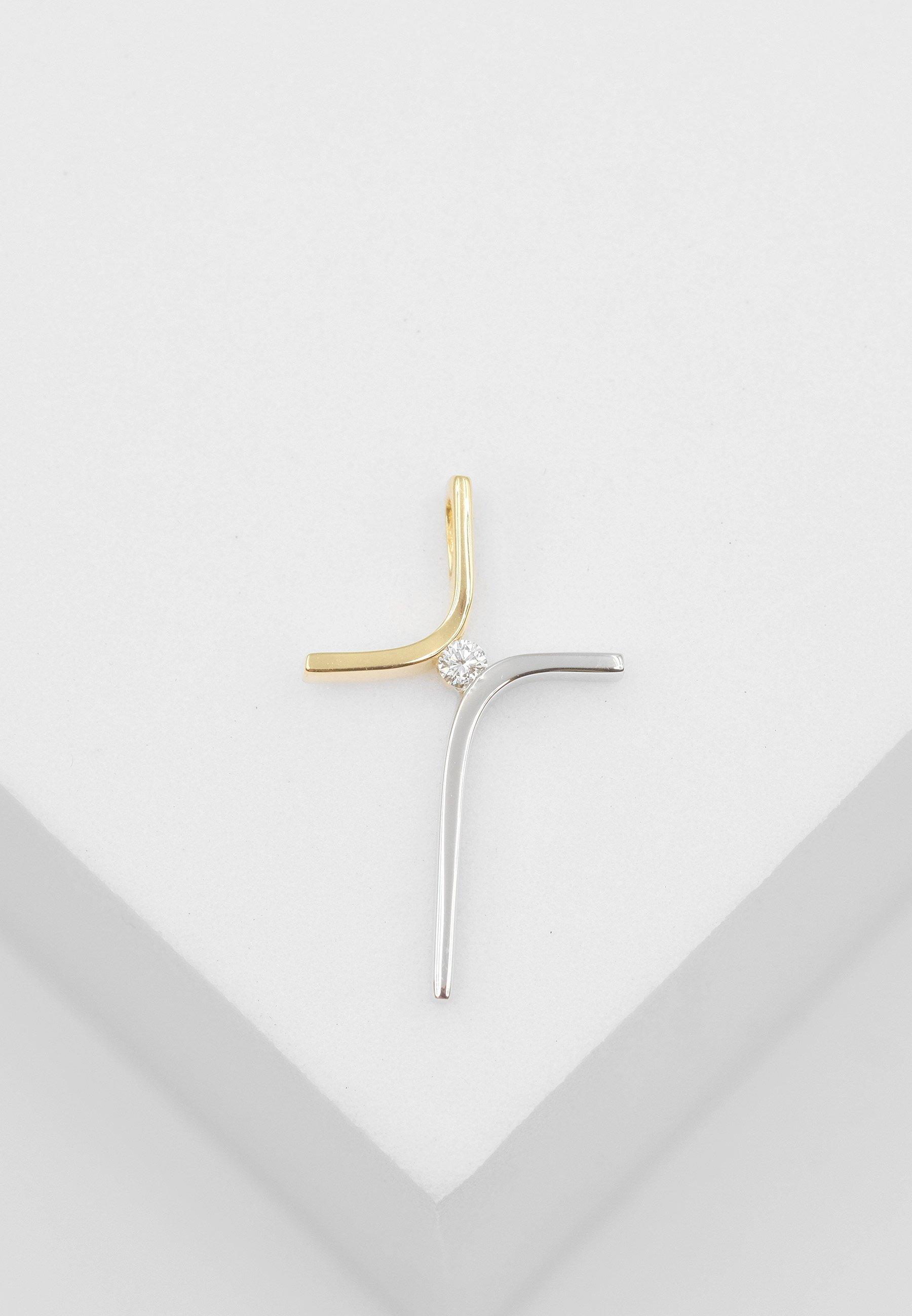 MUAU Schmuck  Anhänger Kreuz Gelbgold 750 Diamant 0.024ct. 20x12mm 