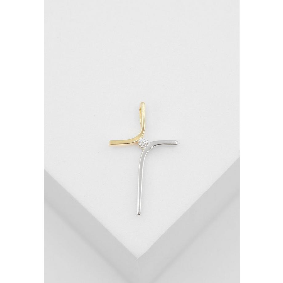 MUAU Schmuck  Anhänger Kreuz Gelbgold 750 Diamant 0.024ct. 20x12mm 