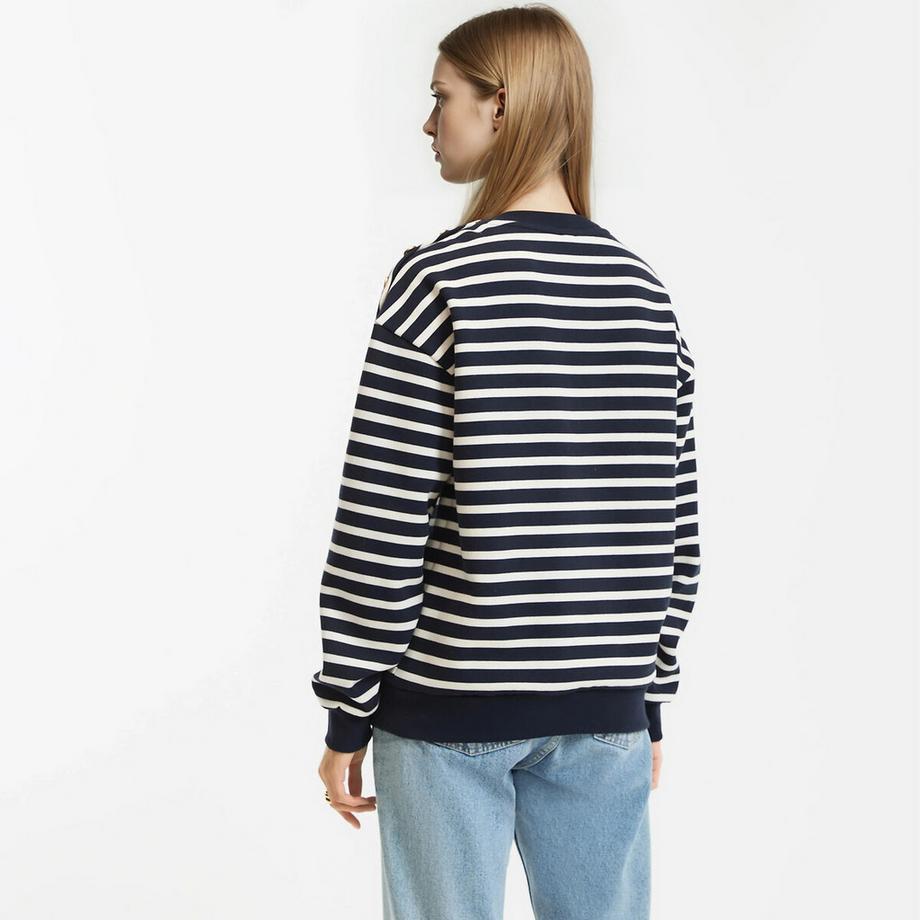 La Redoute Collections Sweatshirt rayé col rond avec patte de boutonnage épaule  