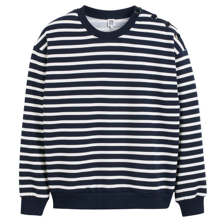 La Redoute Collections Sweatshirt rayé col rond avec patte de boutonnage épaule  