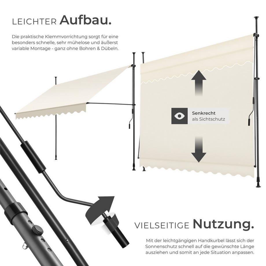 Tectake Klemmmarkise  mit Handkurbel UV-beständig  