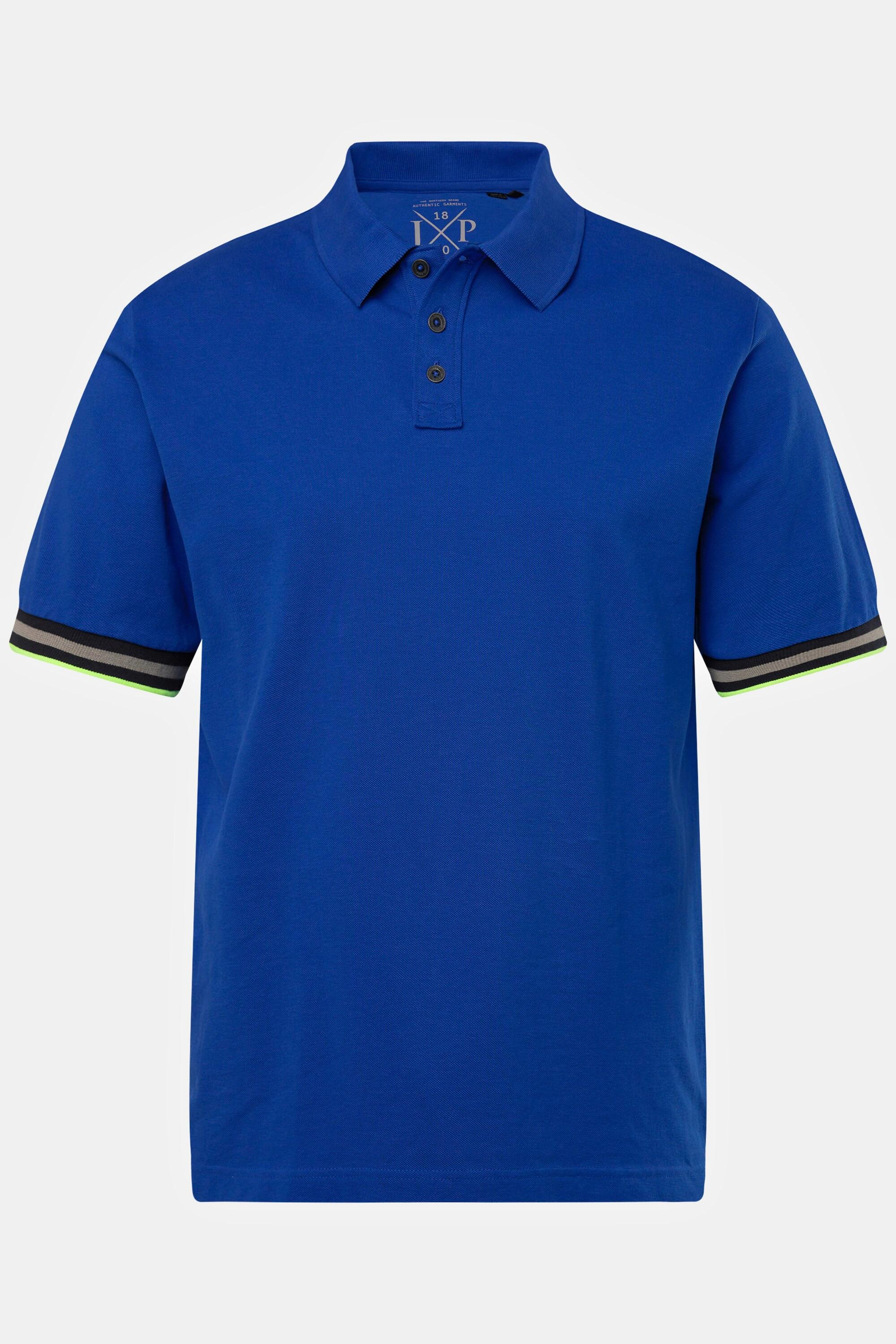 JP1880  Maglia polo in piqué con mezze maniche e orli con righe, fino alla tg. 8XL 