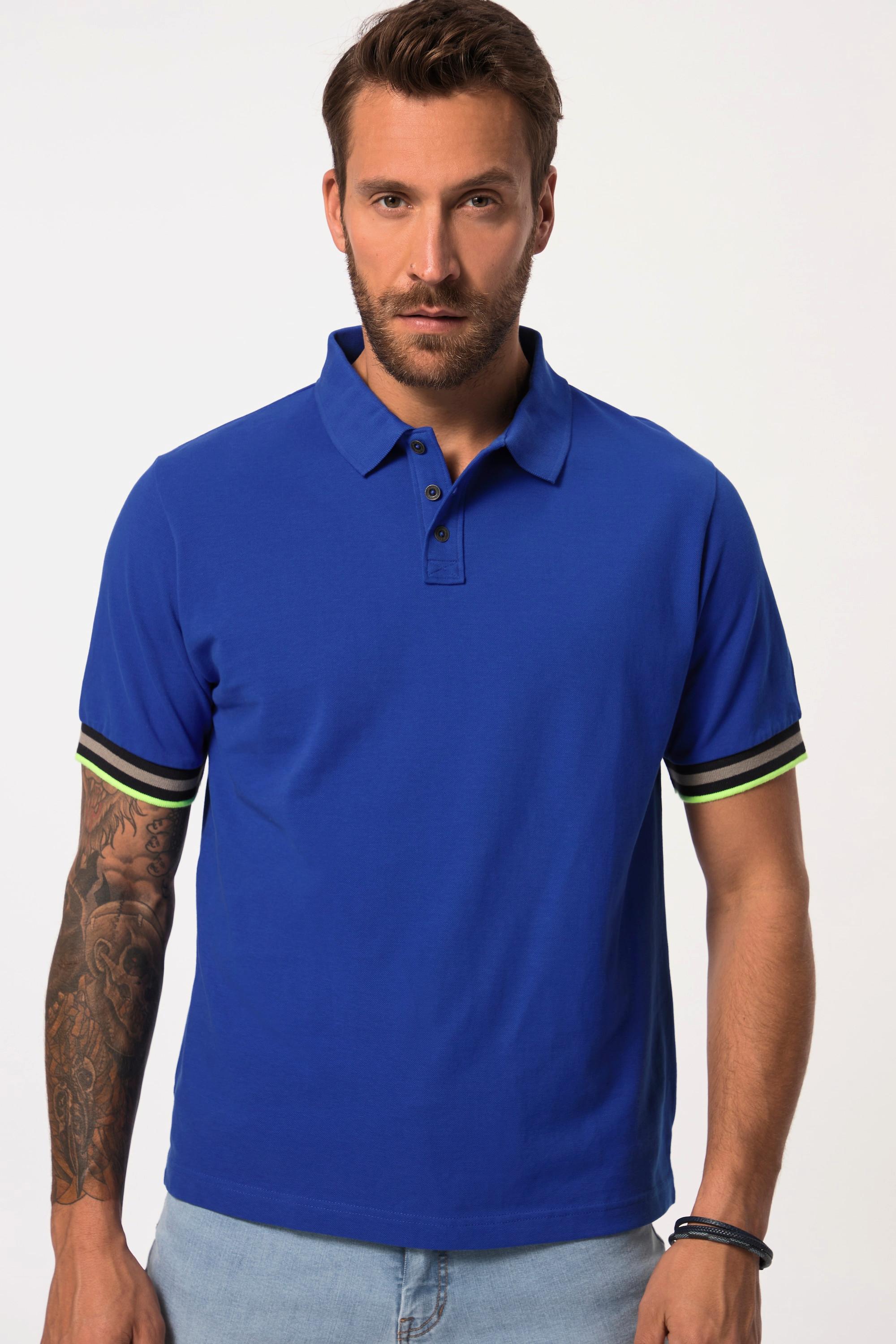 JP1880  Maglia polo in piqué con mezze maniche e orli con righe, fino alla tg. 8XL 