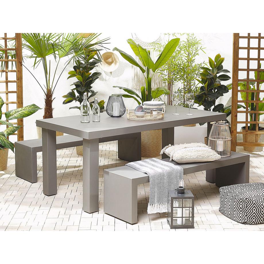 Beliani Tisch mit Bank aus Faserzement  TARANTO  