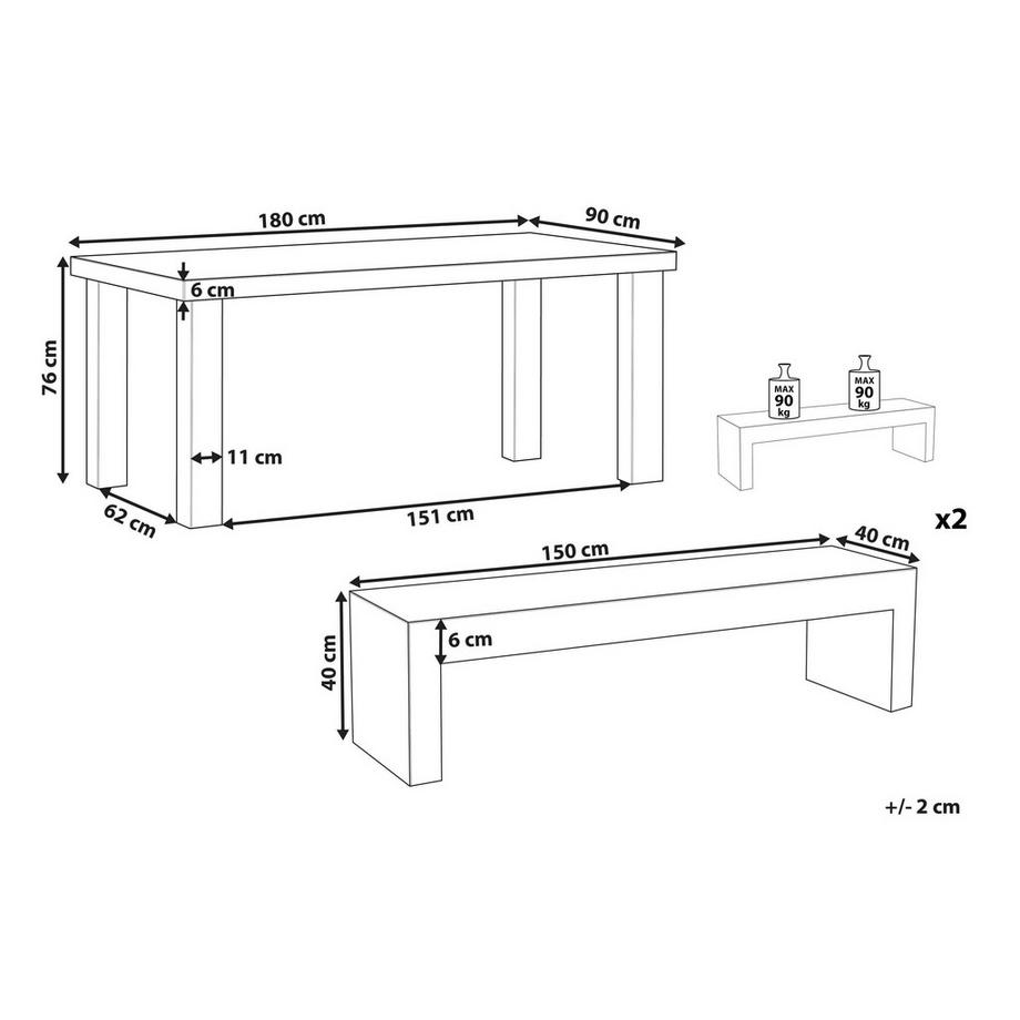 Beliani Tisch mit Bank aus Faserzement  TARANTO  