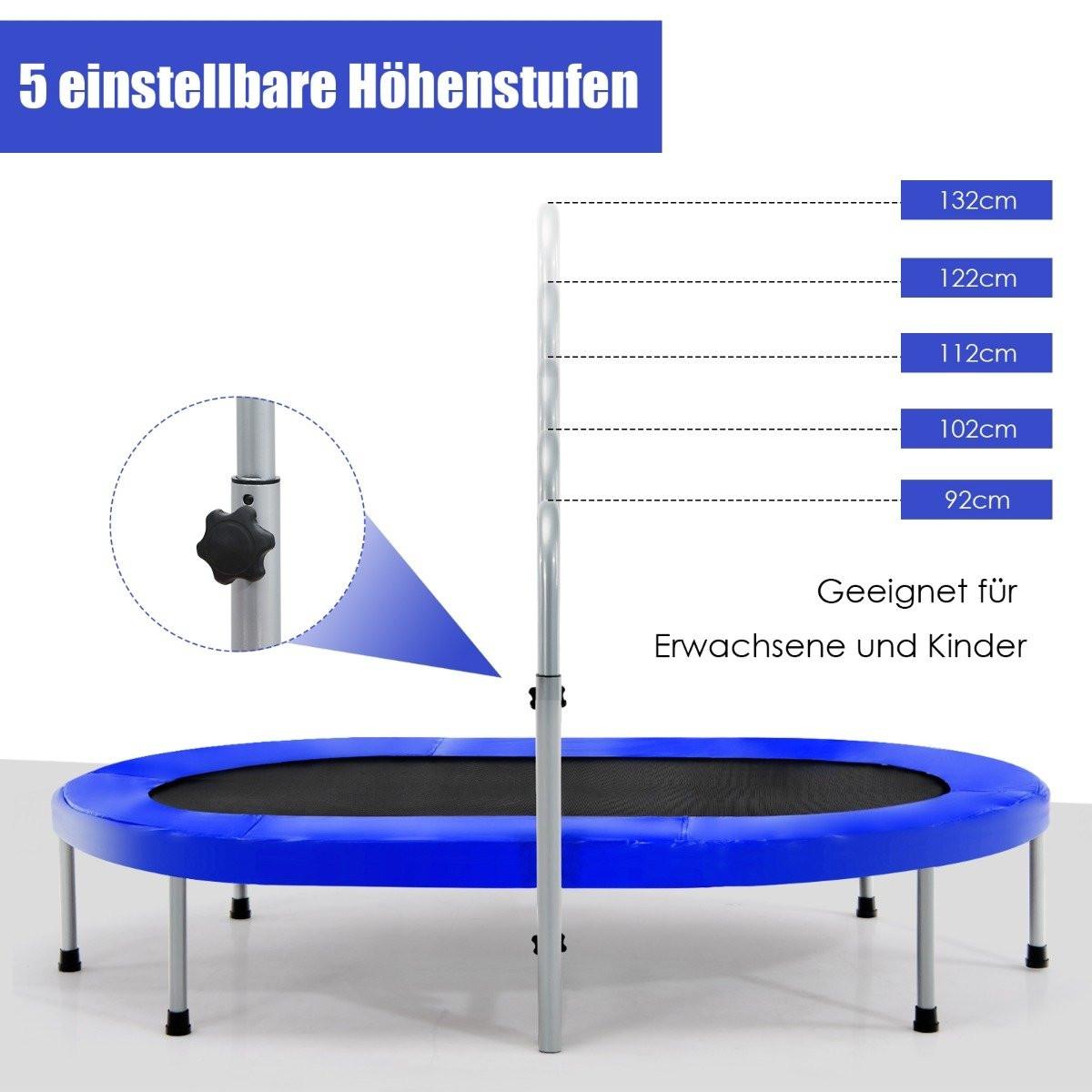 Northix  Trampolino elastico per 2 persone con maniglia regolabile in altezza mini trampolino 154 x 90 x 92 -132 cm blu 