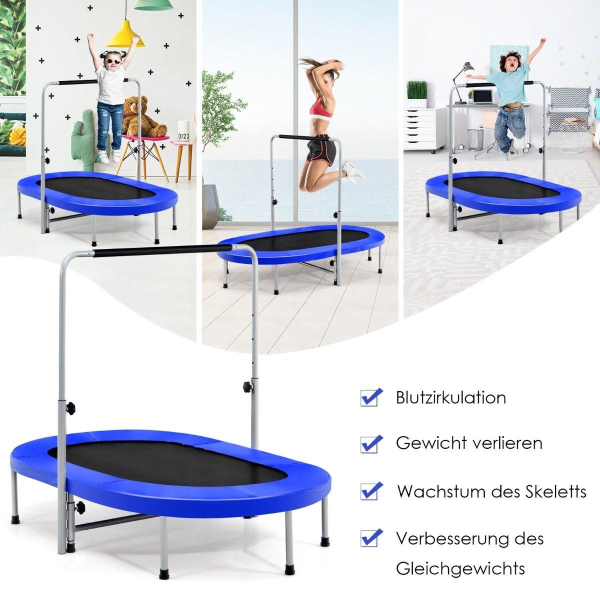 Northix  Trampolino elastico per 2 persone con maniglia regolabile in altezza mini trampolino 154 x 90 x 92 -132 cm blu 