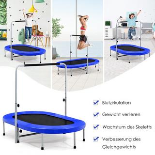 Northix  Trampolino elastico per 2 persone con maniglia regolabile in altezza mini trampolino 154 x 90 x 92 -132 cm blu 