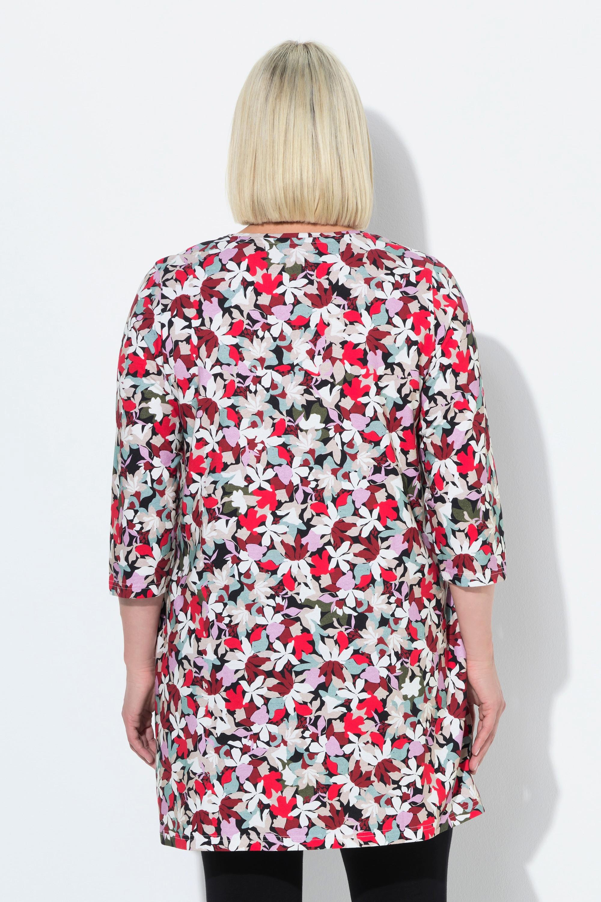 Ulla Popken Blüten A-Linie V-Ausschnitt 3/4-Arm Longshirt  