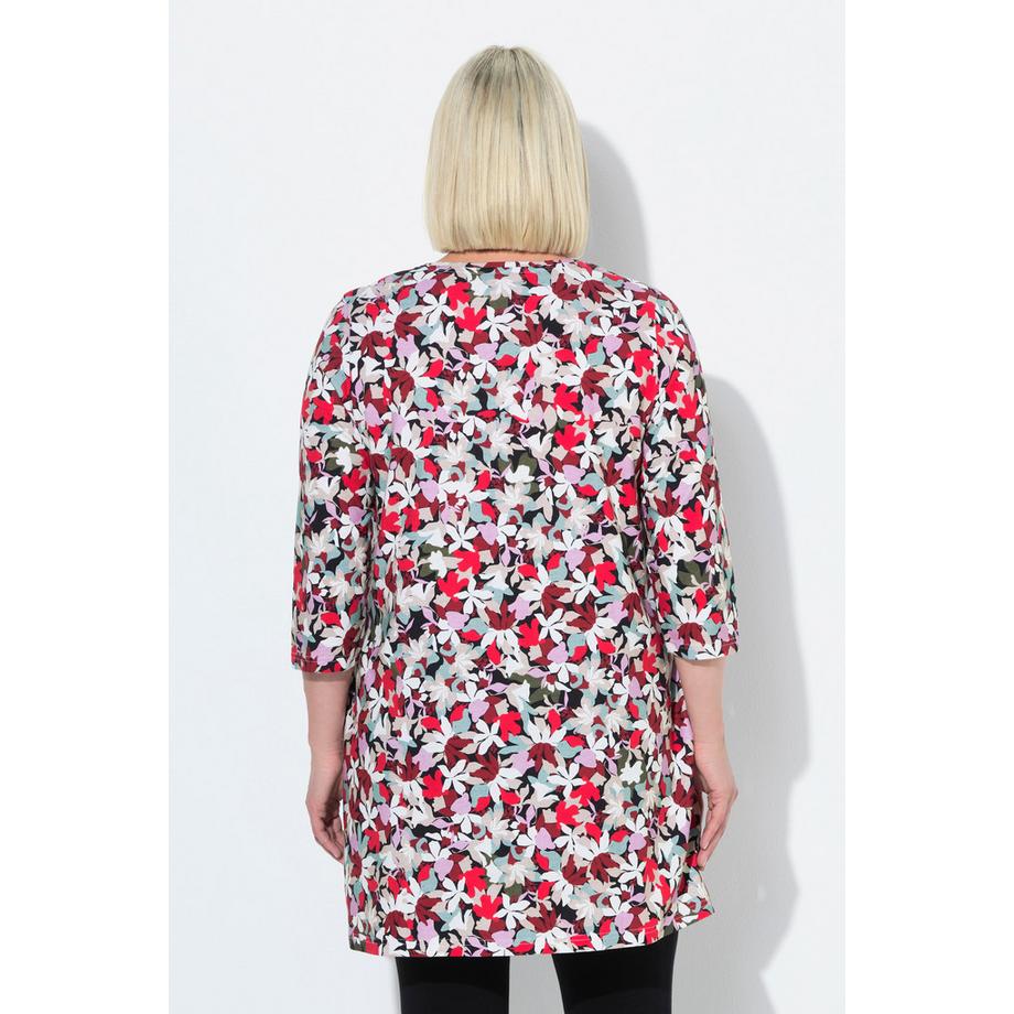 Ulla Popken Floral A-Line Col V Manches 3/4 Longshirt  