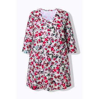 Ulla Popken Blüten A-Linie V-Ausschnitt 3/4-Arm Longshirt  