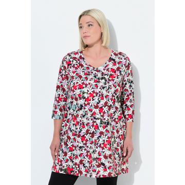 Longshirt, Blüten, A-Linie, V-Ausschnitt, 3/4-Arm
