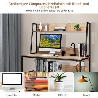 Northix Computertisch mit Ablage & Bücherregal & Verstellbaren Fußpads Schreibtisch Arbeitstisch Natur  