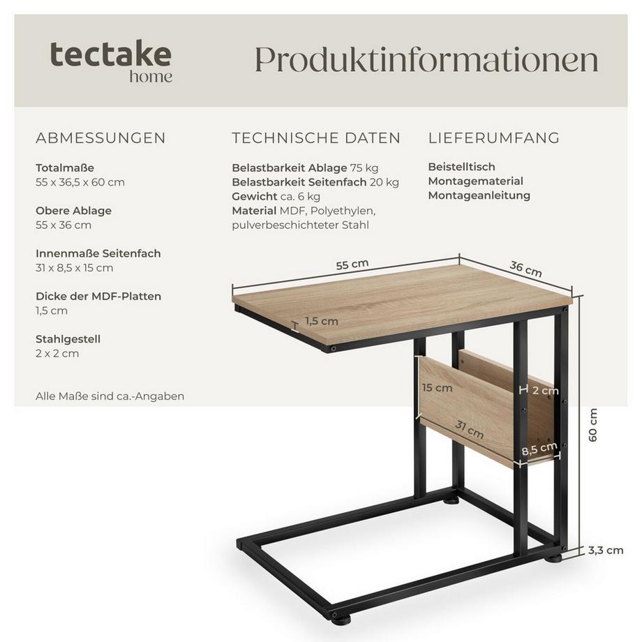 Tectake Beistelltisch Wigan Industrial Style Holz und Stahl  