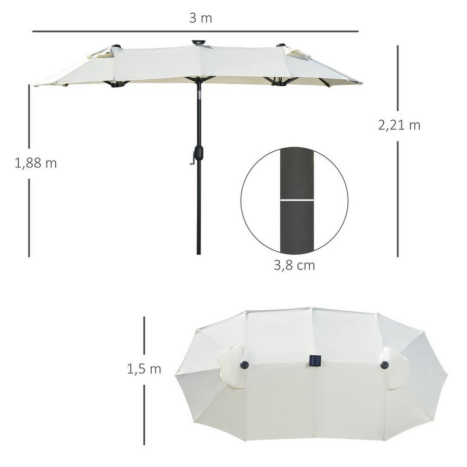 Northio Sonnenschirm, 295 X 219Cm Doppelsonnenschirm, Gartenschirm Mit Led, Marktschirm Mit Verstellbarem Neigungswinkel, Polyester, Stahl, Beige  