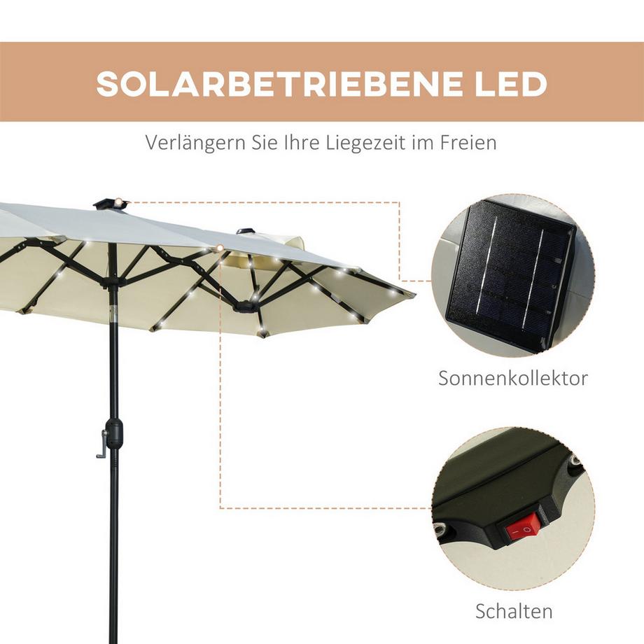Northio Sonnenschirm, 295 X 219Cm Doppelsonnenschirm, Gartenschirm Mit Led, Marktschirm Mit Verstellbarem Neigungswinkel, Polyester, Stahl, Beige  