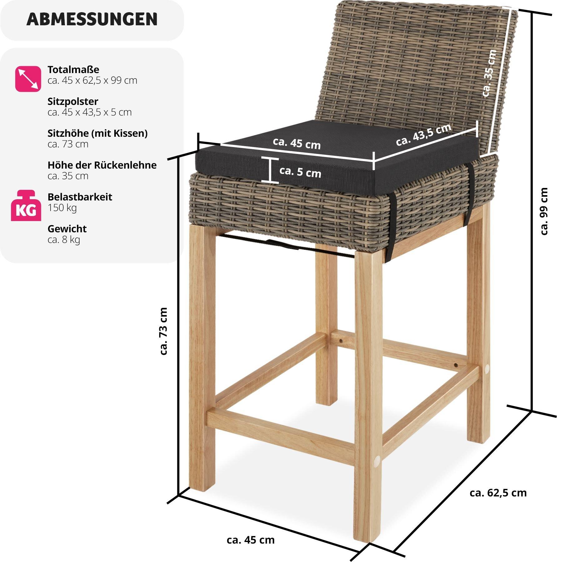 Tectake Chaise de bar en rotin Latina  